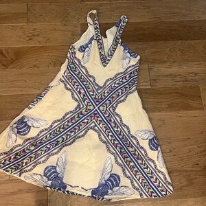 Anthropologie White and Blue Patterned Dress
